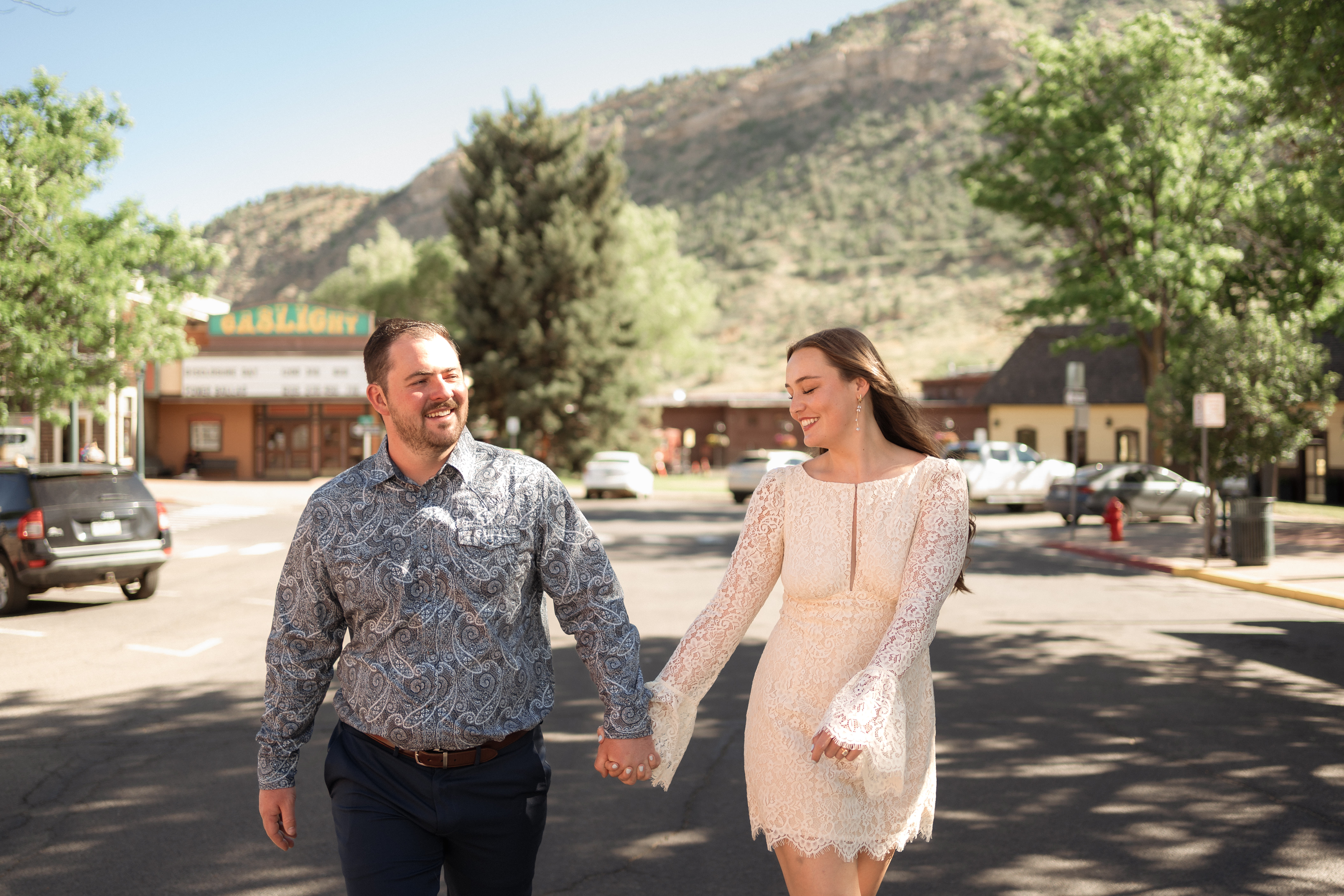 Katherine and Gavin walking together